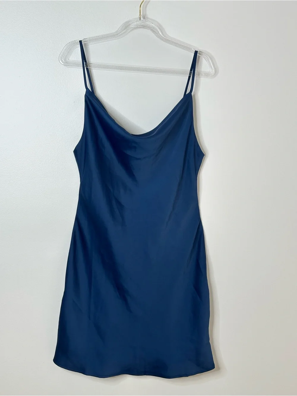 Urban Outfitters Navy Satin Cowl Neck Mini Slip Dress NWT Size M - Picture 2 of 3